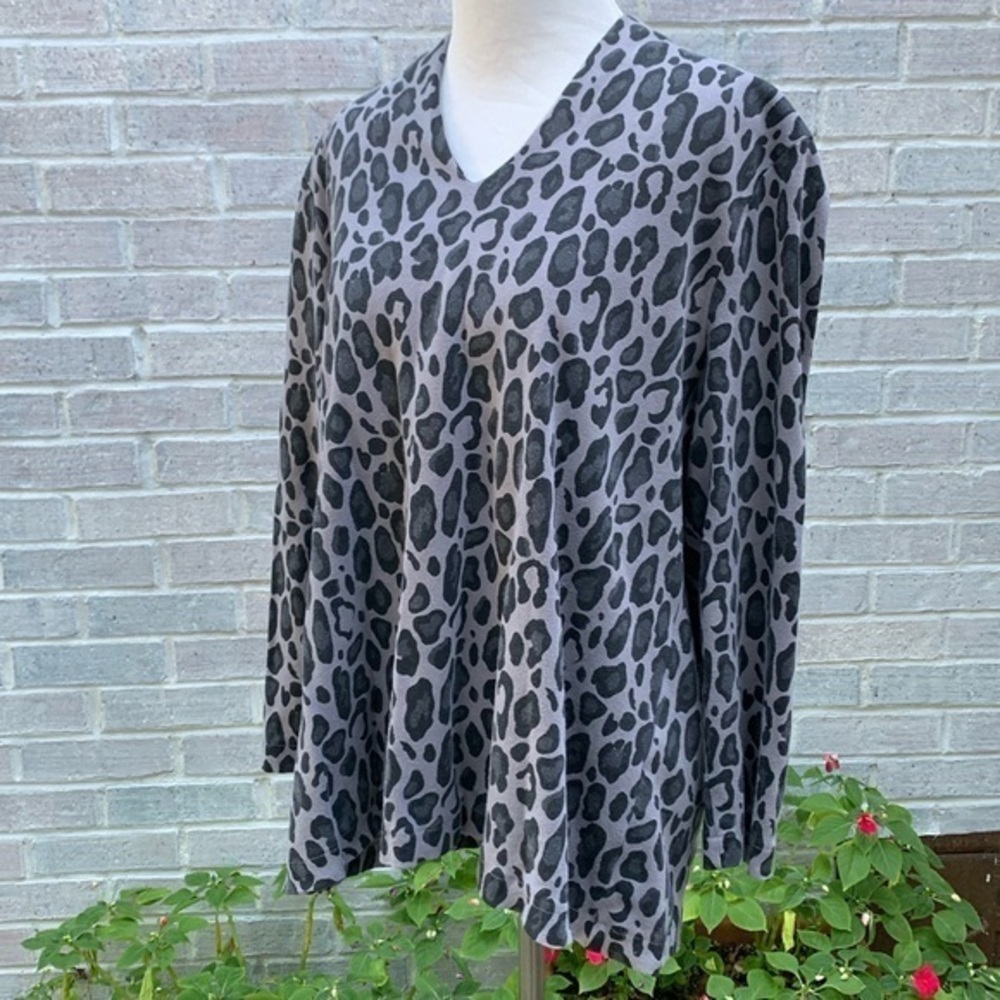 Chico’s Black Gray Leopard Print Pima Cotton 3/4 sleeve top XLP